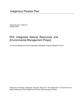 Indigenous Peoples Plan PHI: Integrated Natural Resources And