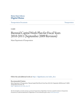 Biennial Capital Work Plan for Fiscal Years 2010-2011 (September 2009 Revision) Maine Department of Transportation