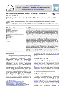 Motivation, Time Management and Work Performance Among Female Workers in Malaysia