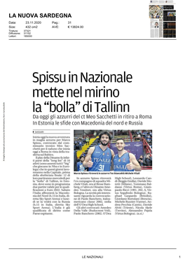 Di Tallinn Da Oggi Gli Azzurri Del Ct Meo Sacchetti in Ritiro a Roma in Estonia Le Sfide Con Macedonia Del Nord E Russia