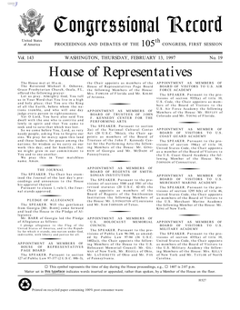 Congressional Record United States Th of America PROCEEDINGS and DEBATES of the 105 CONGRESS, FIRST SESSION