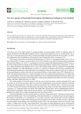 Two New Species of Gastrodia (Gastrodieae, Orchidaceae) Endemic to New Zealand