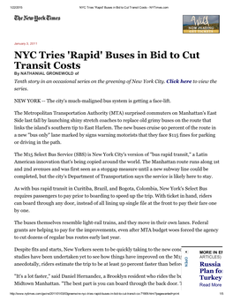 NYC Tries 'Rapid' Buses in Bid to Cut Transit Costs ­ Nytimes.Com