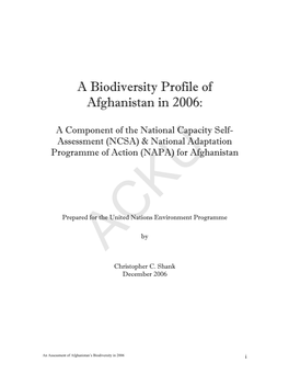 A Biodiversity Profile of Afghanistan in 2006