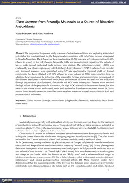 Cistus Incanus from Strandja Mountain As a Source of Bioactive Antioxidants