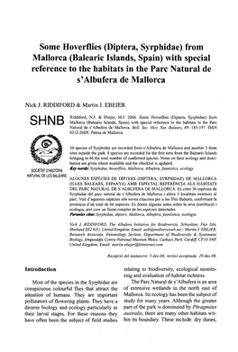 Some Hoverflies (Diptera, Syrphidae) from Mallorca (Balearic Islands, Spain) with Special Reference to the Habitats in the Parc Natural De S' Albufera De Mallorca