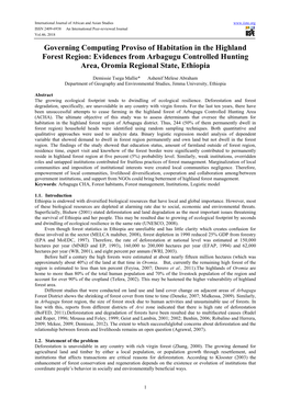 Governing Computing Proviso of Habitation in the Highland Forest Region: Evidences from Arbagugu Controlled Hunting Area, Oromia Regional State, Ethiopia