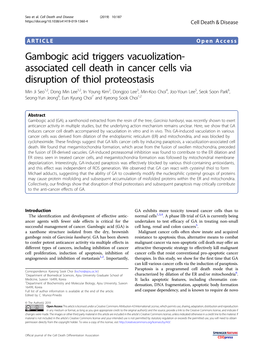 Gambogic Acid Triggers Vacuolization-Associated Cell Death in Cancer Cells Via Disruption of Thiol Proteostasis