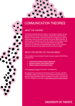 Communication Theories: University of Twente