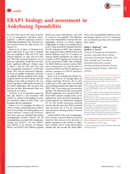 ERAP1 Biology and Assessment in Ankylosing Spondylitis