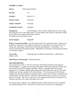 1 PENRHYN CASTLE Ref No PGW (Gd) 40 (GWY) OS Map 115 Grid