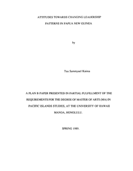 Attitudes Towards Changing Leadership Patterns in Papua New Guinea