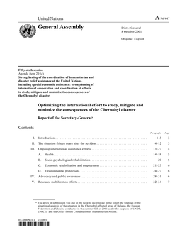 International Efforts Regarding Chernobyl, UNGA Report, 8 October 2001