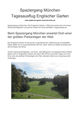 Spaziergang München Tagesausflug Englischer Garten