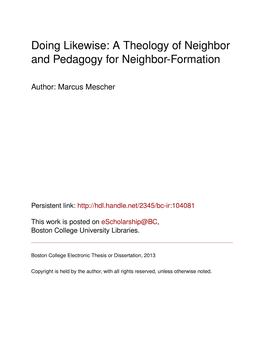 A Theology of Neighbor and Pedagogy for Neighbor-Formation