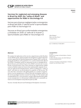 Vaccines for Neglected and Emerging Diseases in Brazil by 2030: the “Valley of Death” and Opportunities for RD&I in Vaccinology 4.0