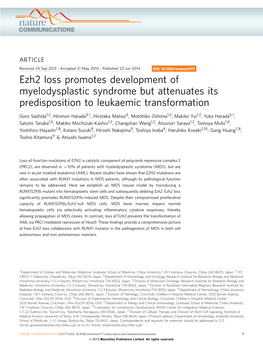 Ezh2 Loss Promotes Development of Myelodysplastic Syndrome but Attenuates Its Predisposition to Leukaemic Transformation