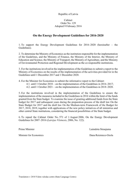 On the Energy Development Guidelines for 2016-2020