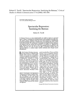 Spectacular Repression: Sanitizing the Batman,” Critical Studies in Media Communication 17.4 (2000): 493-509