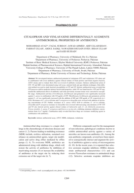 Citalopram and Venlafaxine Differentially Augments Antimicrobial Properties of Antibiotics