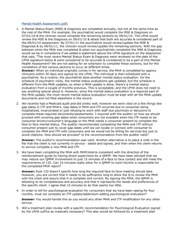 Mental Health Assessment (Pdf) 1. a Mental Status Exam (MSE) & Diagnosis Are Completed Annually, but Not at the Same Time As the Rest of the MHA