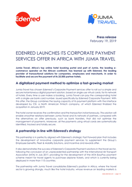 Edenred Launches Its Corporate Payment Services Offer in Africa with Jumia Travel