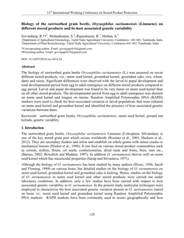 Biology of the Sawtoothed Grain Beetle, Oryzaephilus Surinamensis (Linnaeus) on Different Stored Products and Its Host Associated Genetic Variability