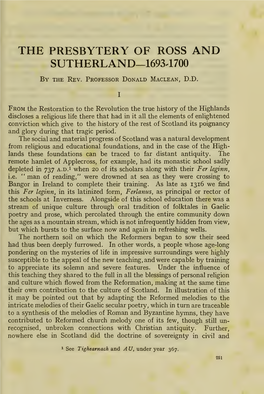 The Presbytery of Ross and Sutherland, 1693-1700