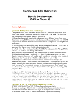 Transformed E&M I Homework Electric Displacement