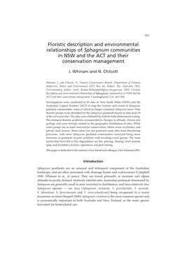 Floristic Description and Environmental Relationships of Sphagnum Communities in NSW and the ACT and Their Conservation Management