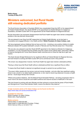 Ministers Welcomed, but Rural Health Still Missing Dedicated Portfolio