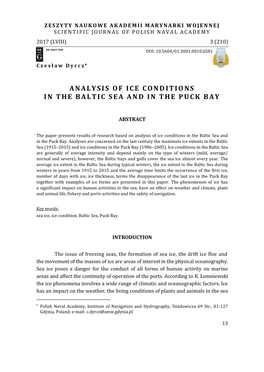 Analysis of Ice Conditions in the Baltic Sea and in the Puck Bay