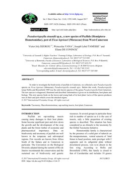 Hemiptera- Homotomidae), Pest of Ficus Leprieuri (Moraceae) from West-Cameroon