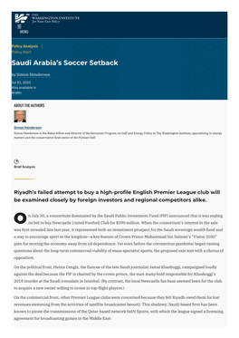 Saudi Arabia's Soccer Setback | the Washington Institute