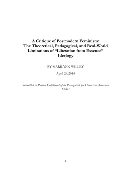 A Critique of Postmodern Feminism: the Theoretical, Pedagogical, and Real-World Limitations of “Liberation from Essence” Ideology