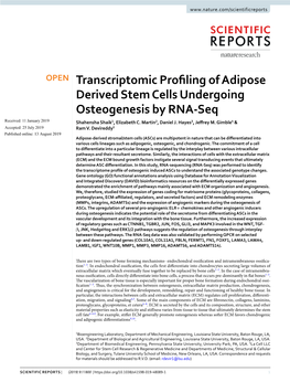 Transcriptomic Profiling of Adipose Derived Stem Cells Undergoing