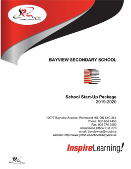 BAYVIEW SECONDARY SCHOOL School Start-Up Package 2019-2020