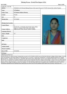 Missing Person - Period Wise Report (CIS) 06/11/2020 Page 1 of 50