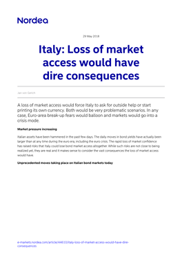 Italy: Loss of Market Access Would Have Dire Consequences