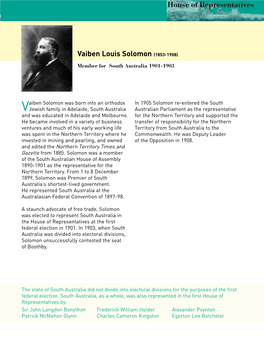 Biography Vaiben Louis Solomon (1853-1908) Member for South Australia (1901