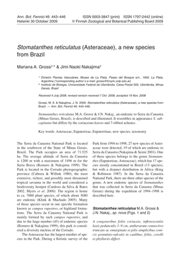 Stomatanthes Reticulatus (Asteraceae), a New Species from Brazil