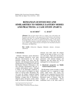 Romanian Ochtoechoi and Similarities to Middle Eastern Modes and Practices: a Case Study (Part I)