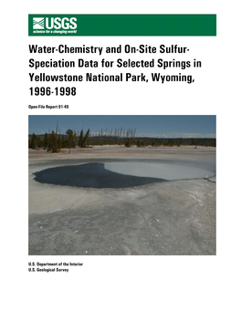 Speciation Data for Selected Springs in Yellowstone National Park, Wyoming, 1996-1998