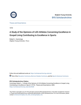 A Study of the Opinions of LDS Athletes Concerning Excellence in Gospel Living Contributing to Excellence in Sports