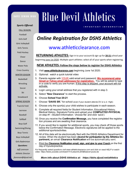 Blue Devil Athletics Sports Offered: IMPORTANT INFORMATIO N FALL SEASON