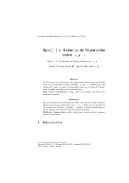 Spec(R) Y Axiomas De Separación Entre T0 Y T1