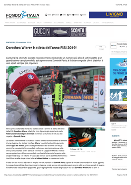 Dorothea Wierer È Atleta Dell'anno FISI 2019! - Fondo Italia 14/11/19, 17�24