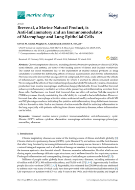 Brevenal, a Marine Natural Product, Is Anti-Inflammatory and an Immunomodulator of Macrophage and Lung Epithelial Cells