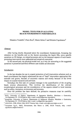 Model Tests for Evaluating Beach Nourishment Performance