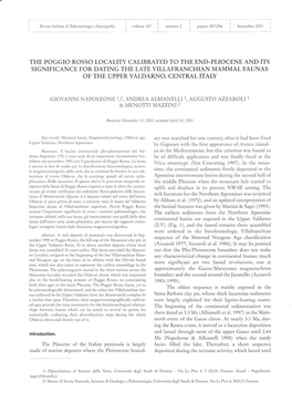 Significance for Dating the Late Villafranchian Mammal Faunas of the Upper Valdarno, Central Italy